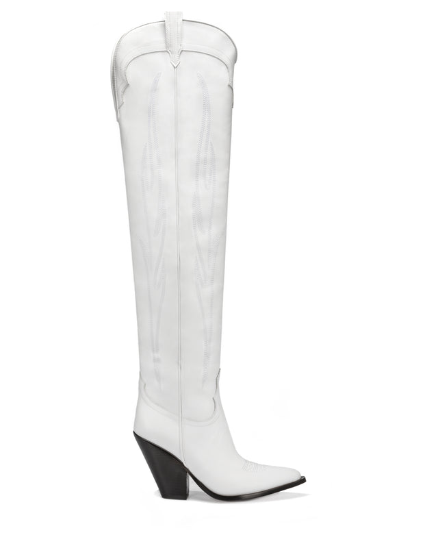 HERMOSA Women's Over The Knee Boots in White Calfskin | On Tone Embroidery