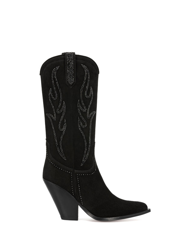 SANTA-FE-90-Women_s-Cowboy-Boots-in-Black-Suede-with-Black-Swarovski-Crystals_01_Side