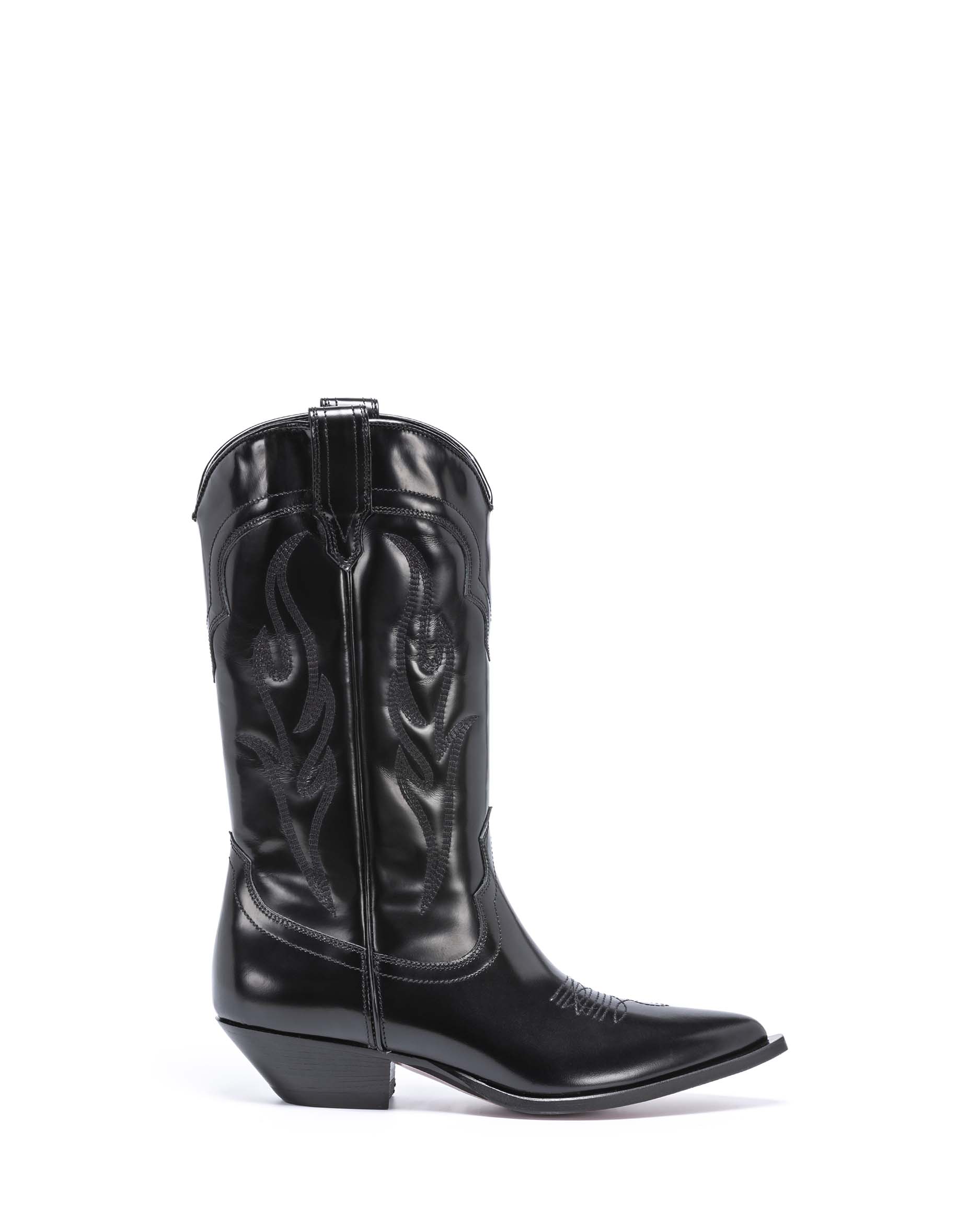 SANTA FE Women's Cowboy Boots in Black Brushed Calfskin | On Tone Embroidery_Side_02