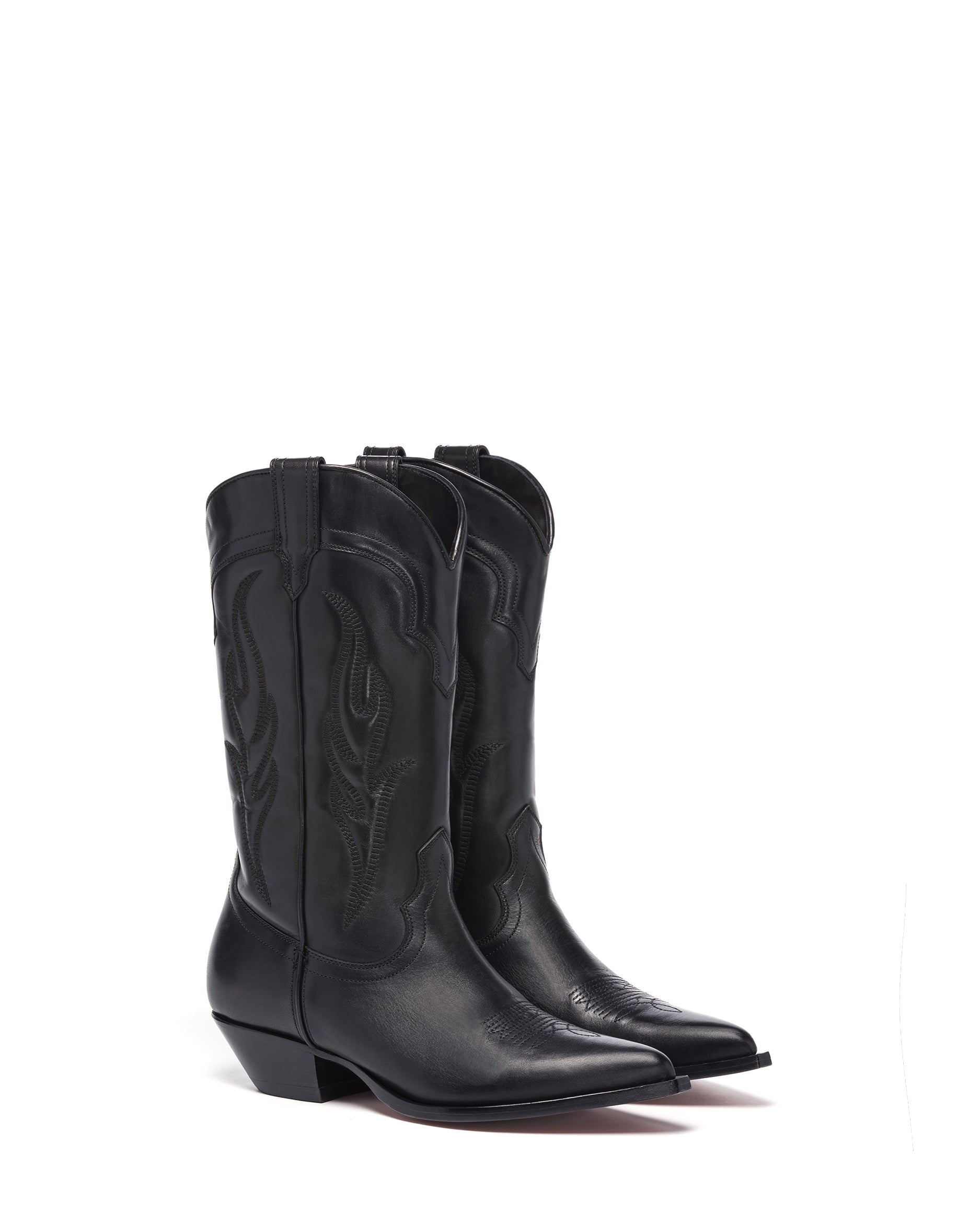 Santafe Men's Cowboy Boots in Black Calfskin | On Tone Embroidery 02