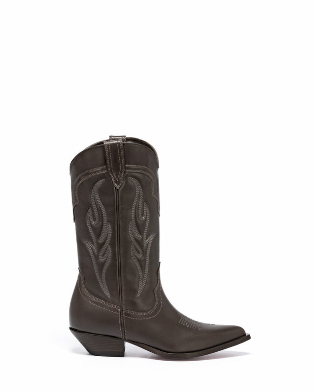 SANTA FE Men's Cowboy Boots in Brown Calfskin | On Tone Embroidery_Side_02
